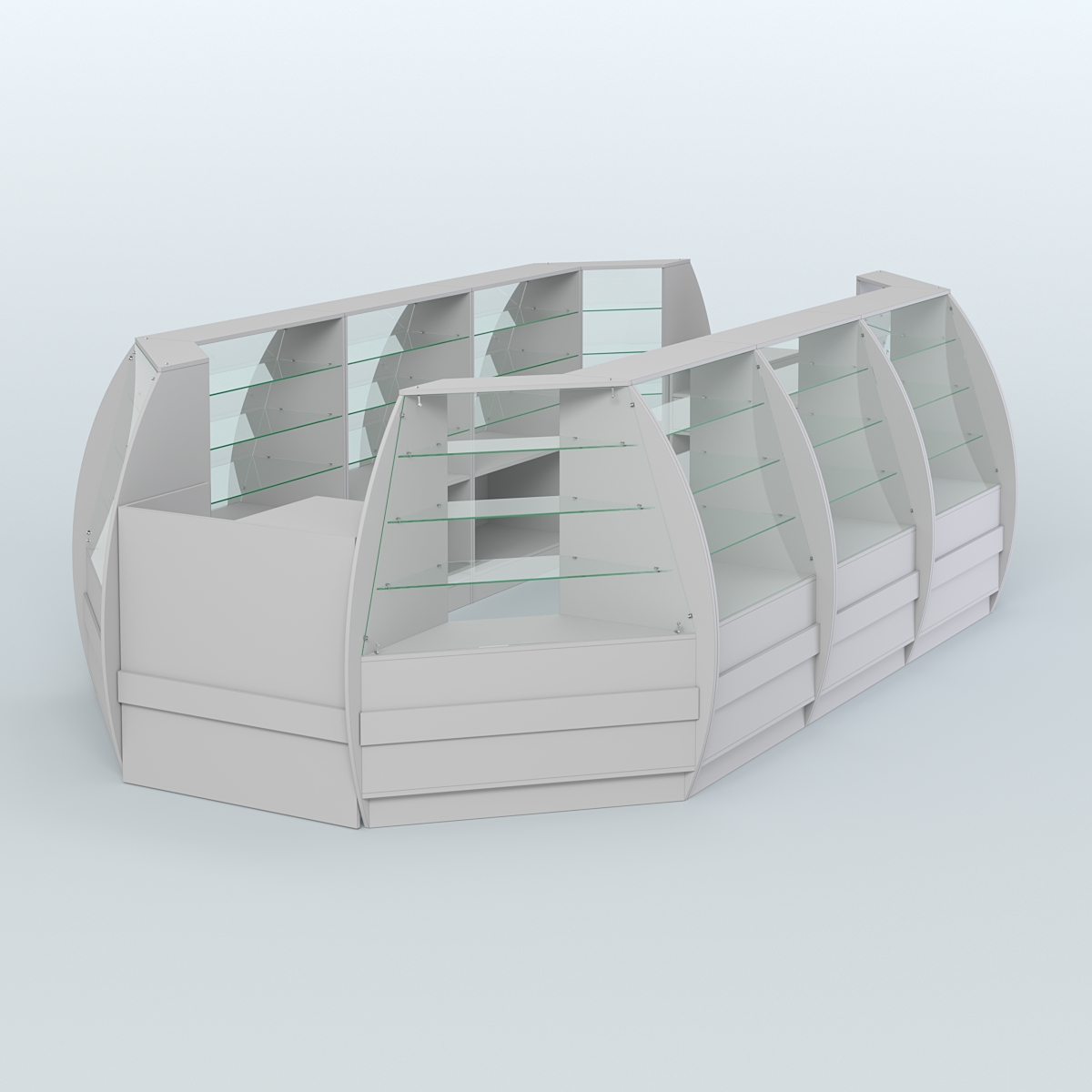 Торговый островок из стекла и дсп БРИЗ для двух продавцов №5 Серый