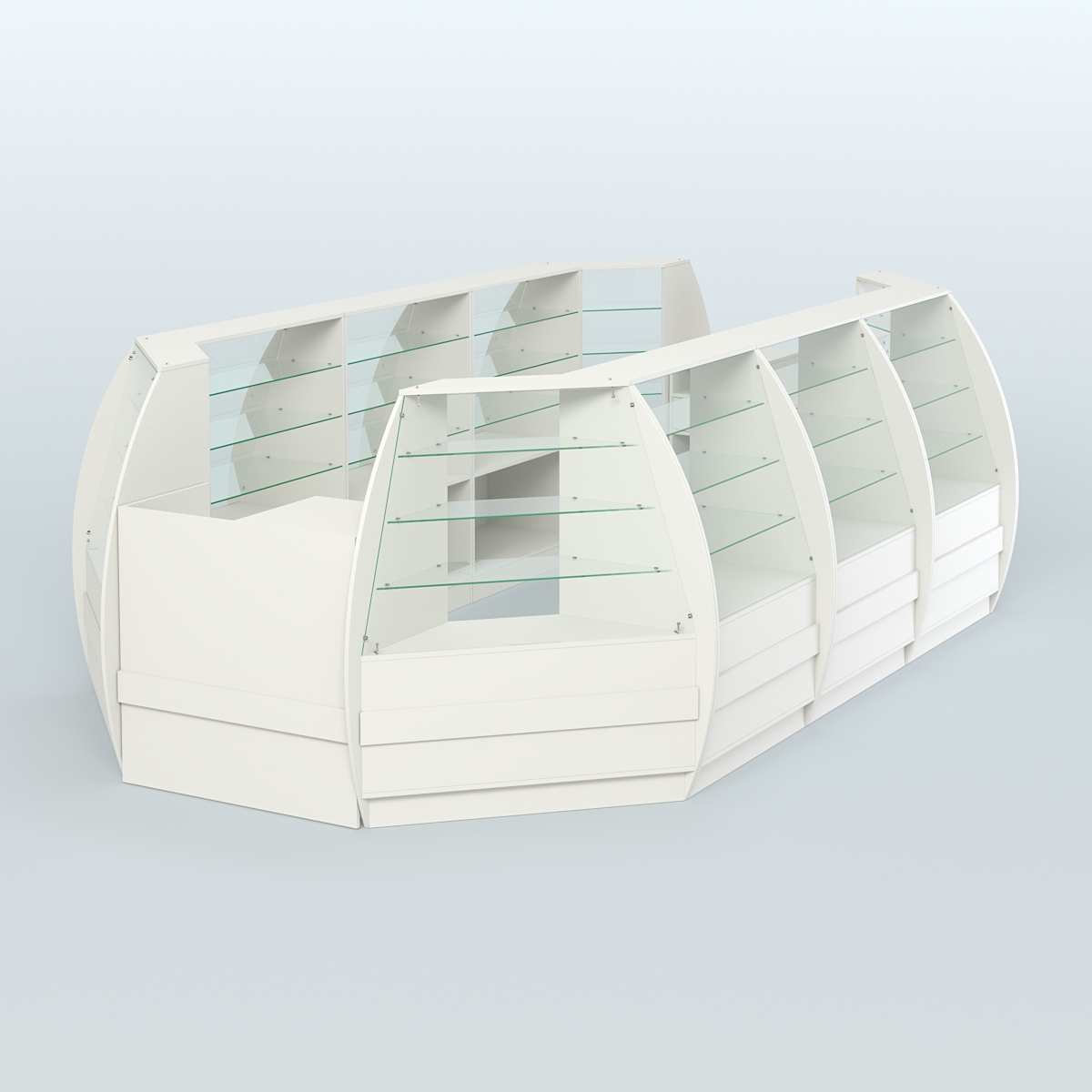 Торговый островок из стекла и дсп БРИЗ для двух продавцов №5 Белый