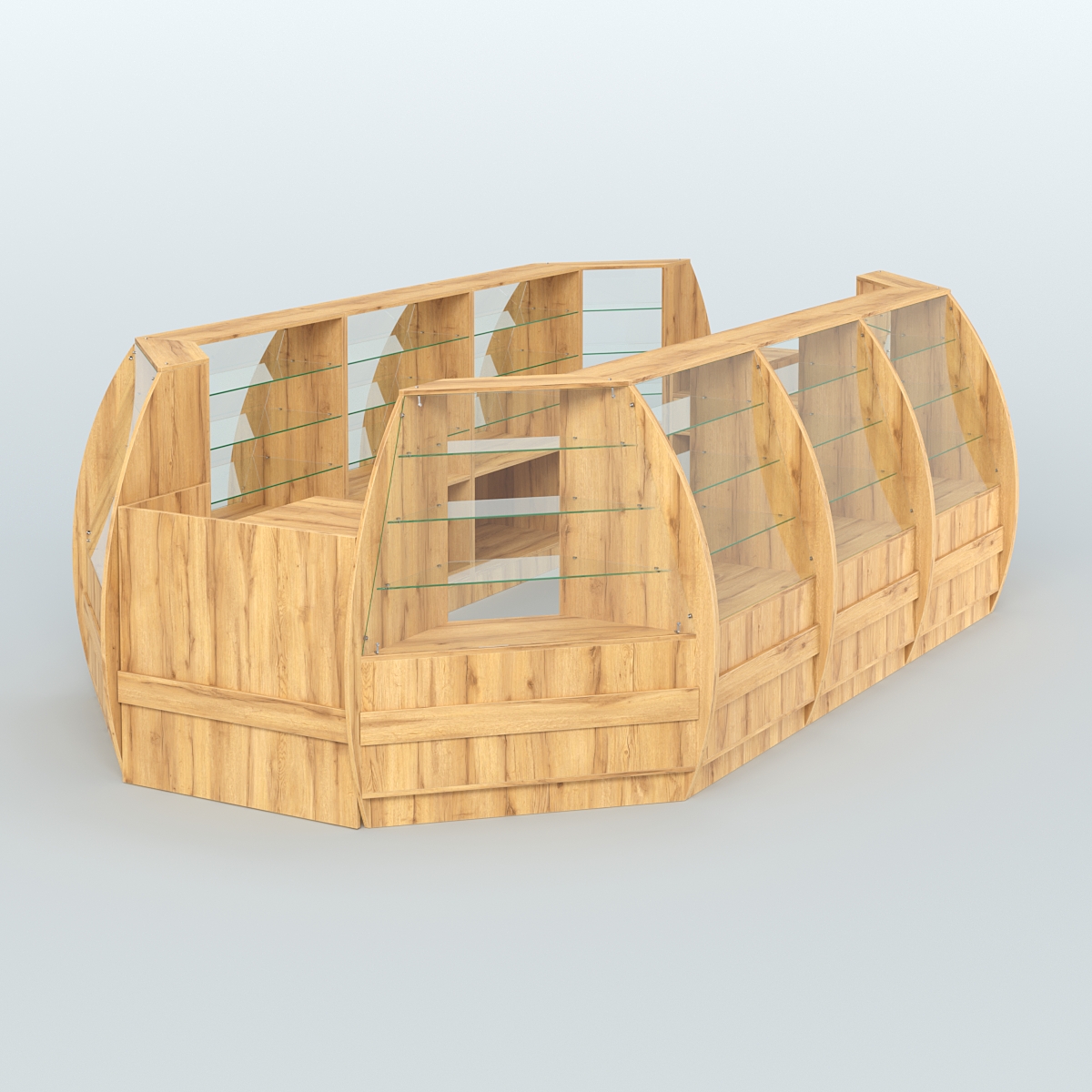 Торговый островок из стекла и дсп БРИЗ для двух продавцов №5 Дуб Золотистый