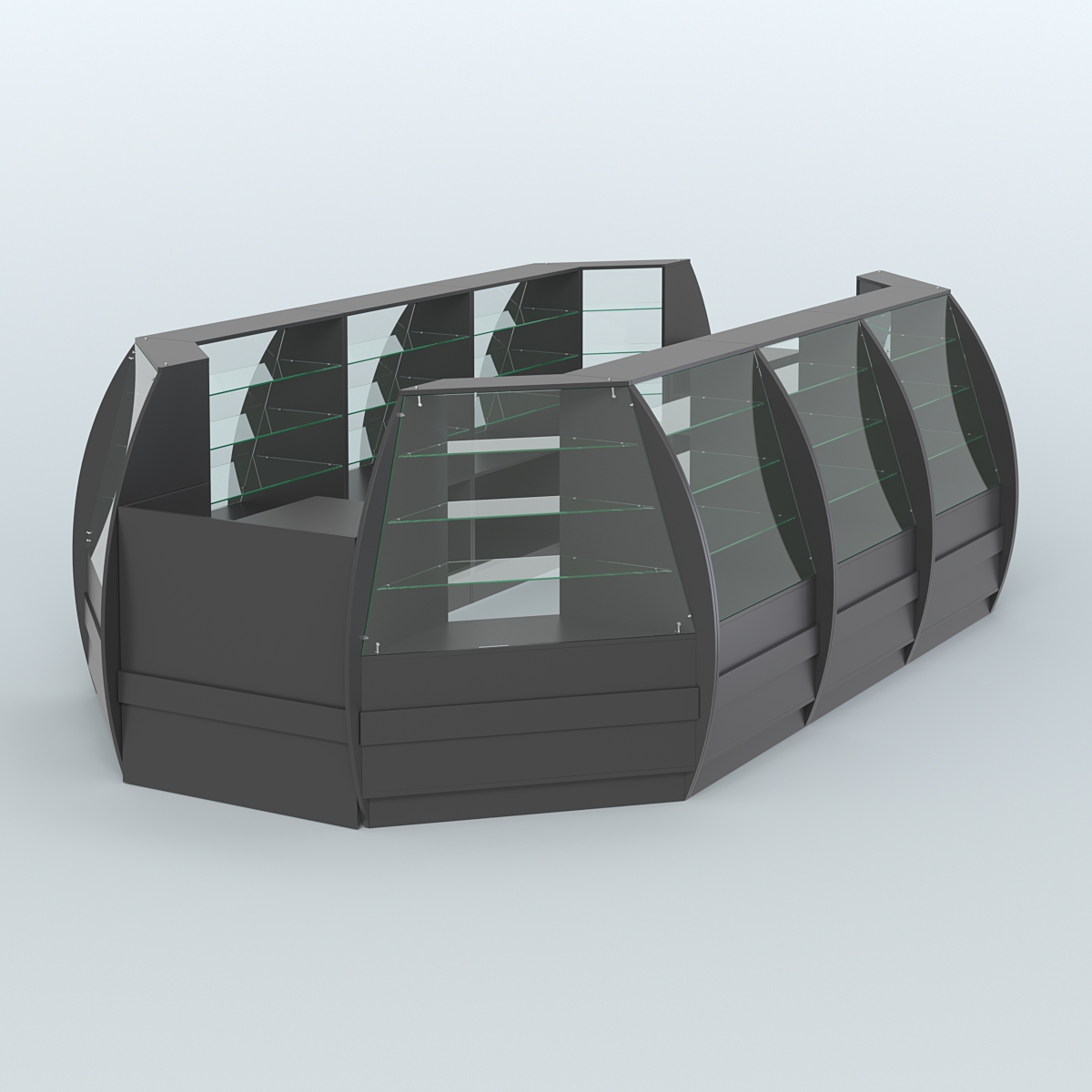 Торговый островок из стекла и дсп БРИЗ для двух продавцов №5 Черный