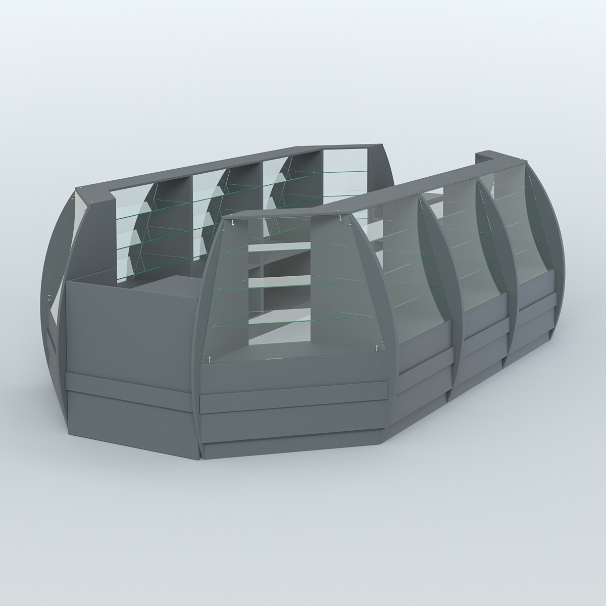 Торговый островок из стекла и дсп БРИЗ для двух продавцов №5 Темно-Серый