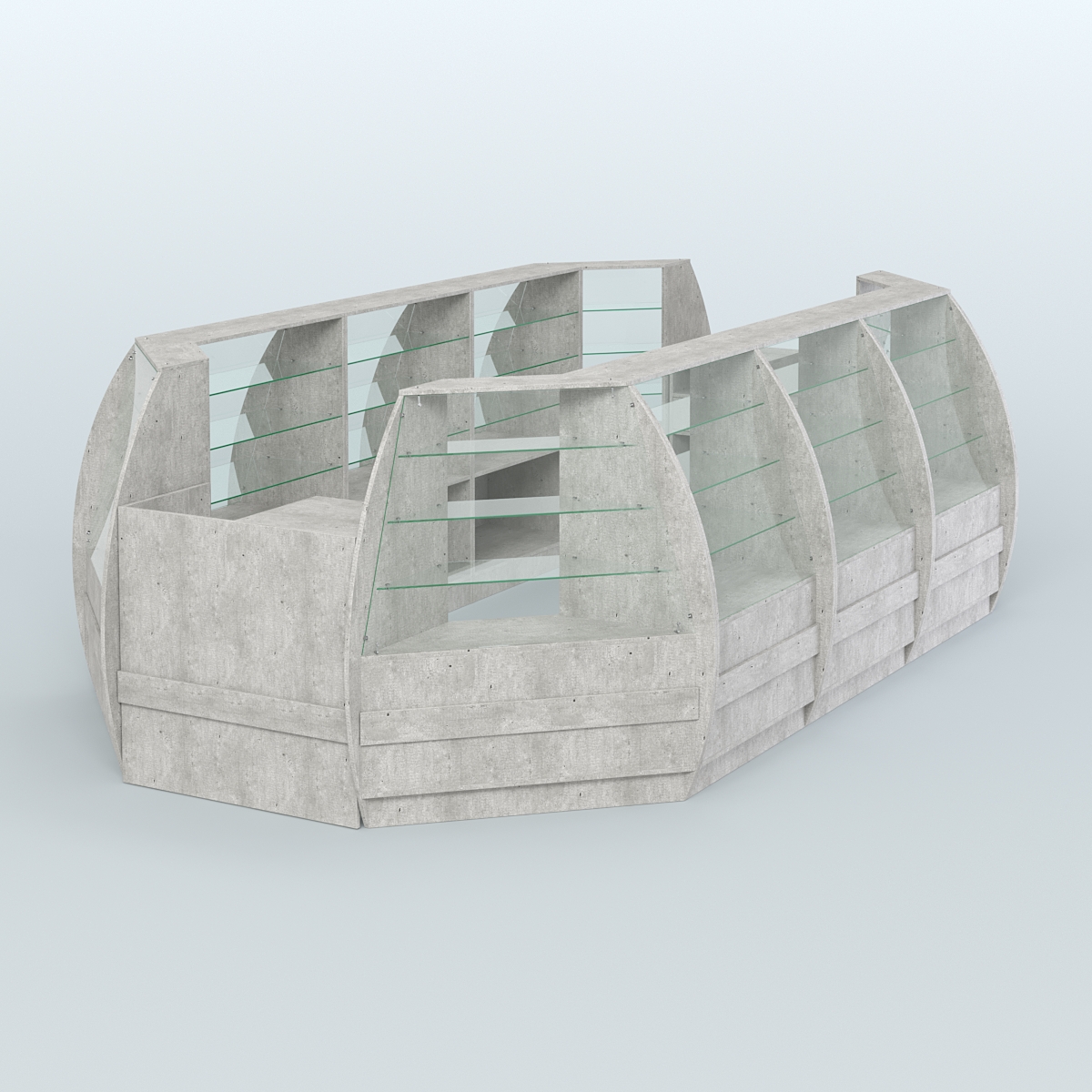 Торговый островок из стекла и дсп БРИЗ для двух продавцов №5 Метрополитан Грей