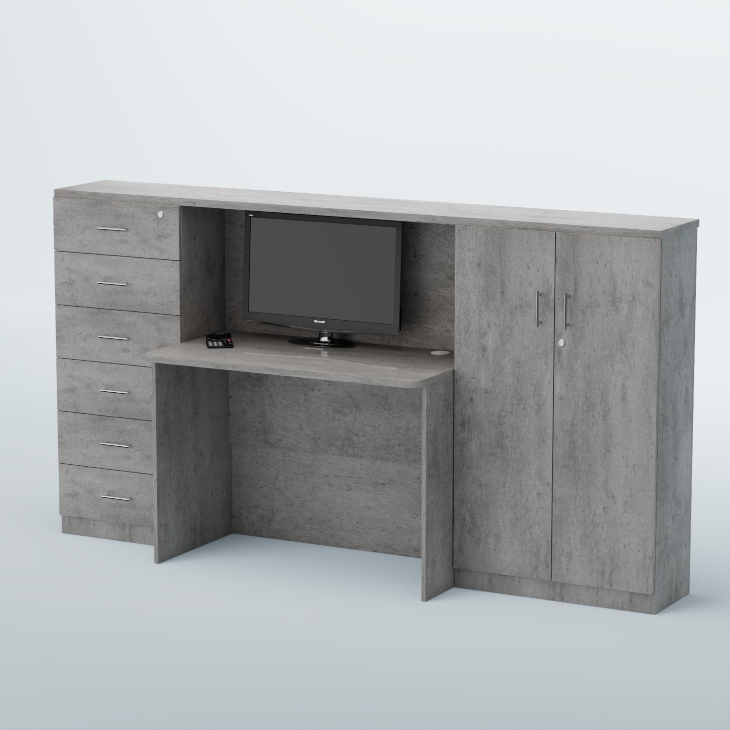 Ресепшен с тумбами и горизонтальным декором ВЕГА №2Д Бетон Чикаго светло-серый F186 ST9