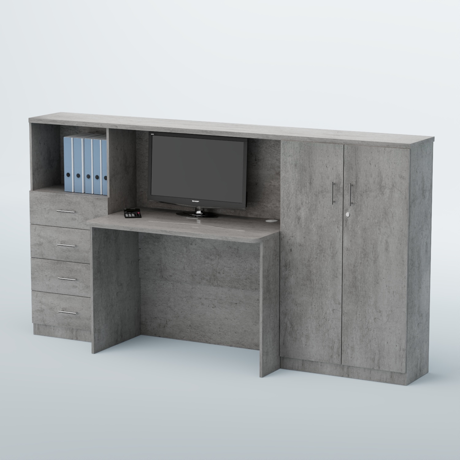 Ресепшен с тумбами и полками ВЕГА №3 Бетон Чикаго светло-серый F186 ST9