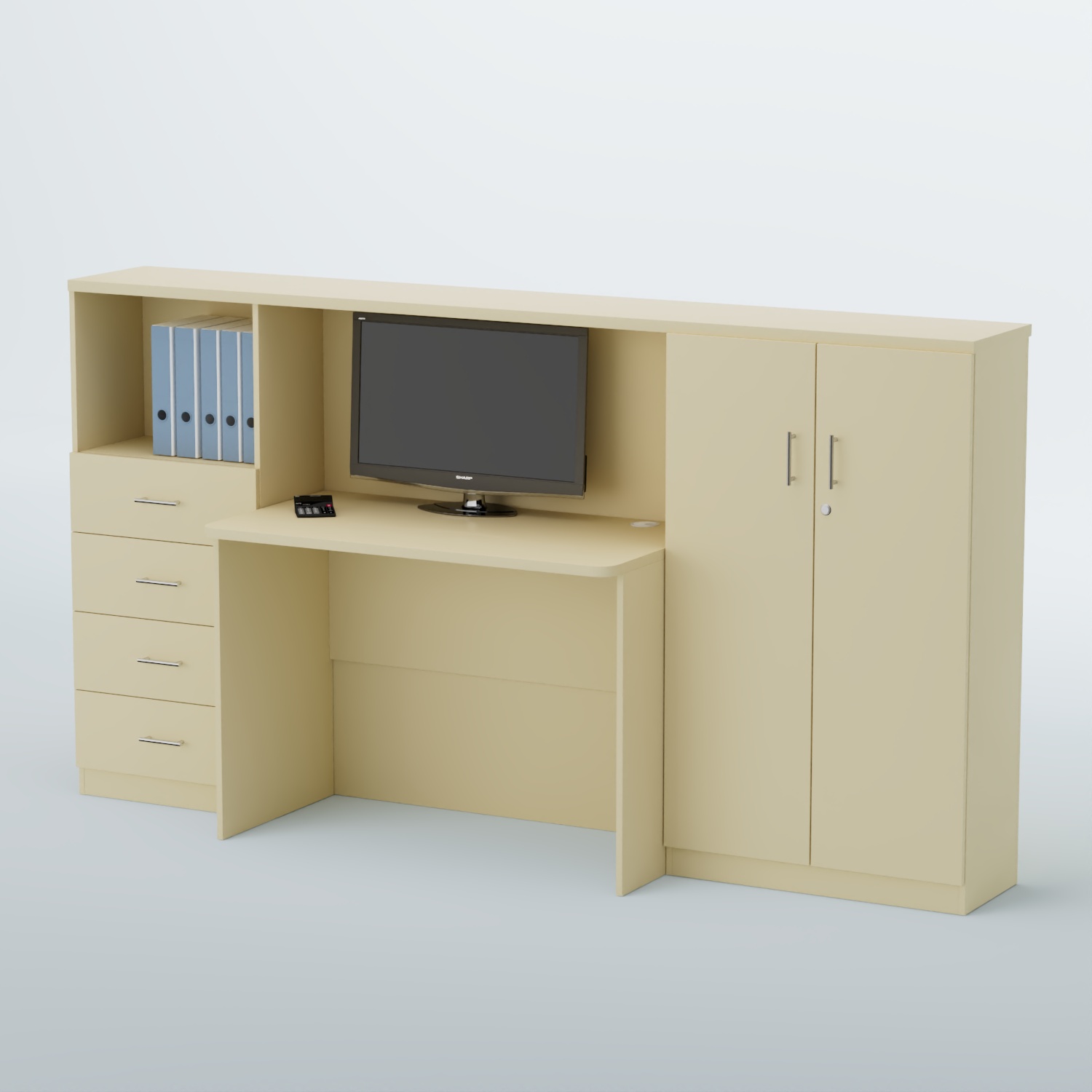 Ресепшен с тумбами и декорированным фасадом ВЕГА №3Д Крем Вайс