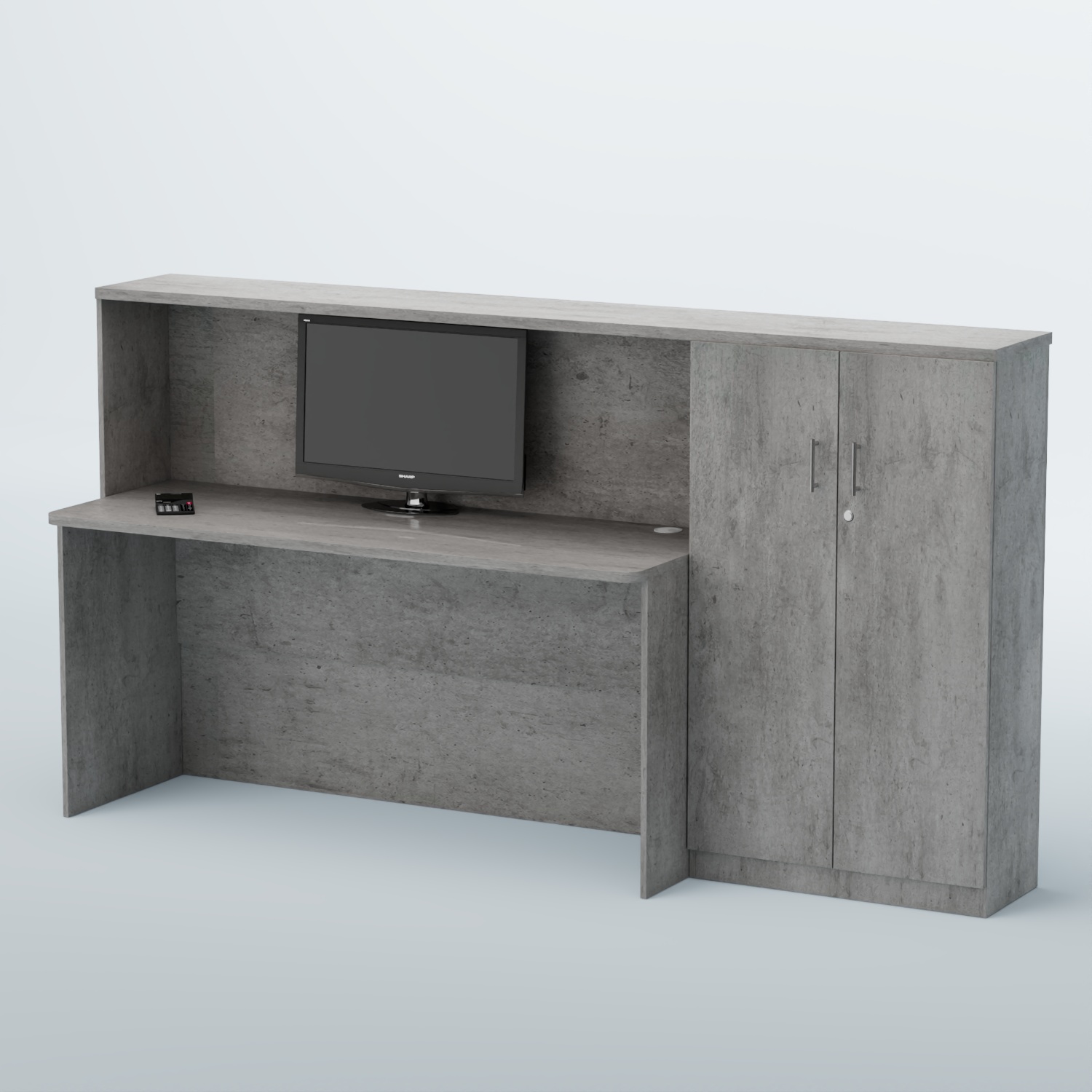 Ресепшен с большим столом и тумбами ВЕГА №4Д Бетон Чикаго светло-серый F186 ST9