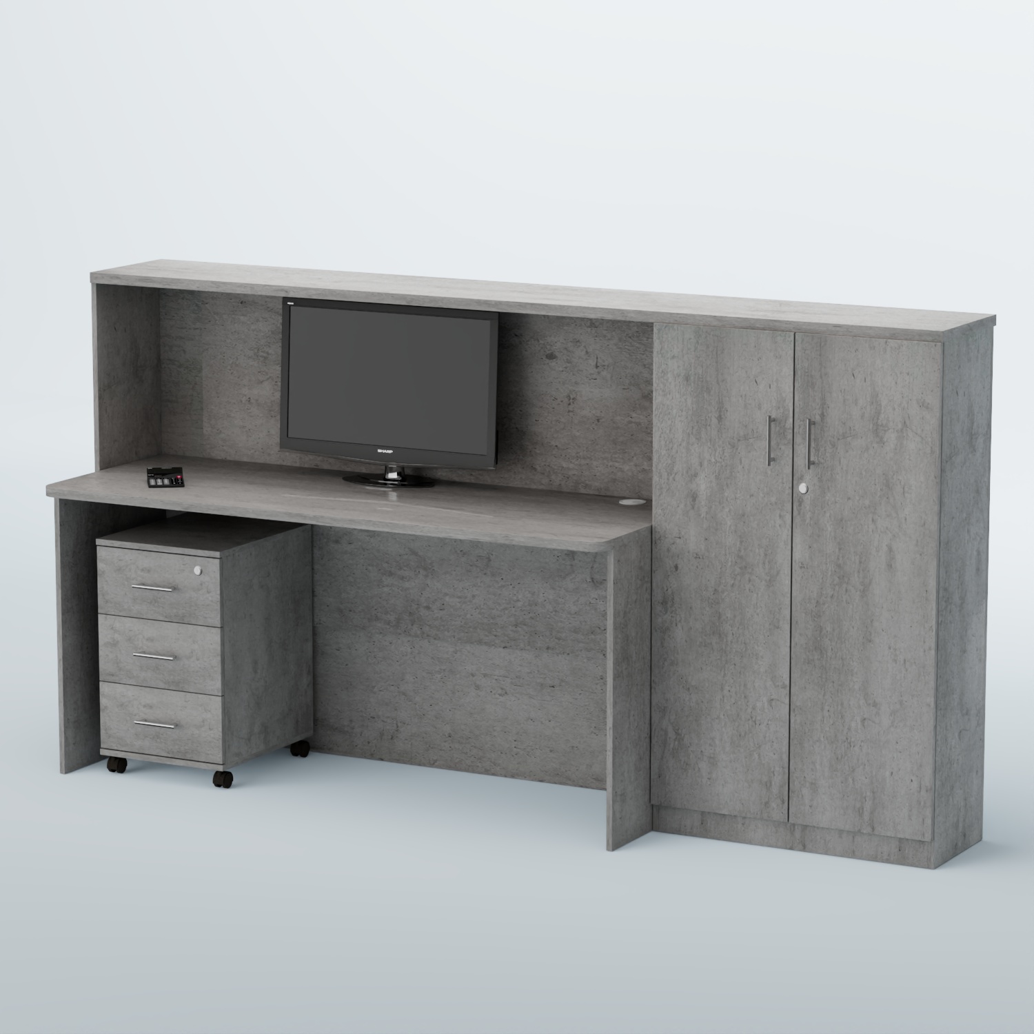 Ресепшен с выдвижной тумбой ВЕГА №5 Бетон Чикаго светло-серый F186 ST9