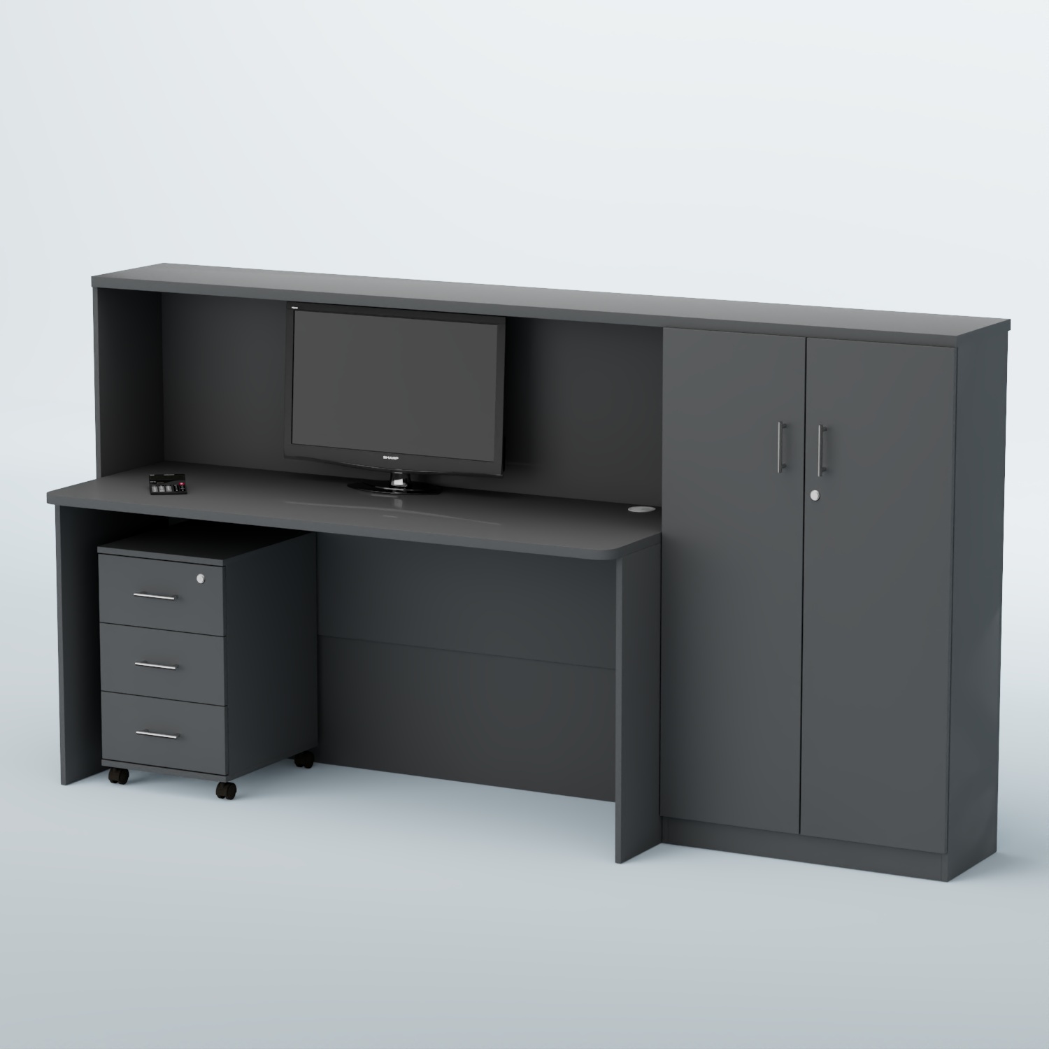 Ресепшен с тумбой и шкафом ВЕГА №5Д Темно-Серый