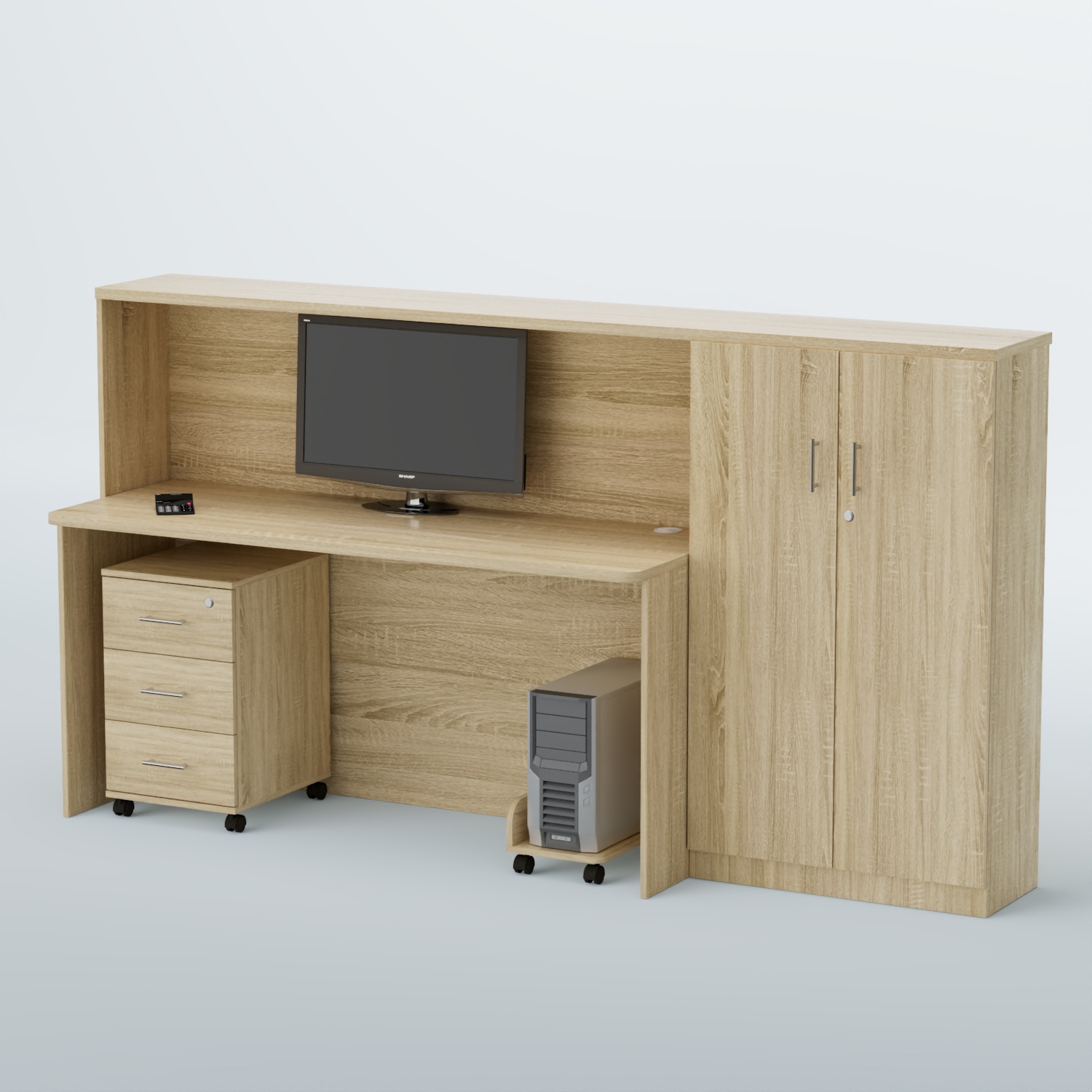 Ресепшен с тумбами и подставкой под системный блок ВЕГА №6 Дуб сонома