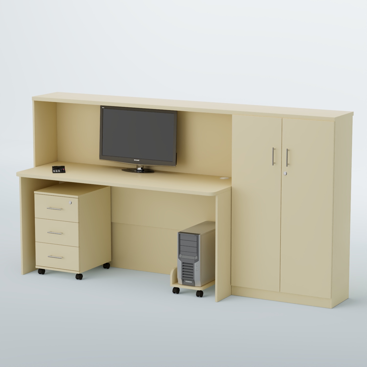 Ресепшен с тумбами и подставкой под системный блок ВЕГА №6 Крем Вайс