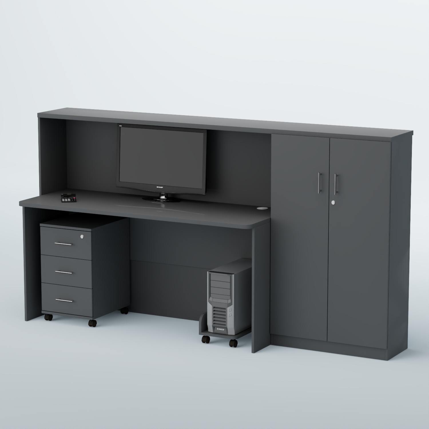 Ресепшен с тумбами и подставкой под системный блок ВЕГА №6 Темно-Серый