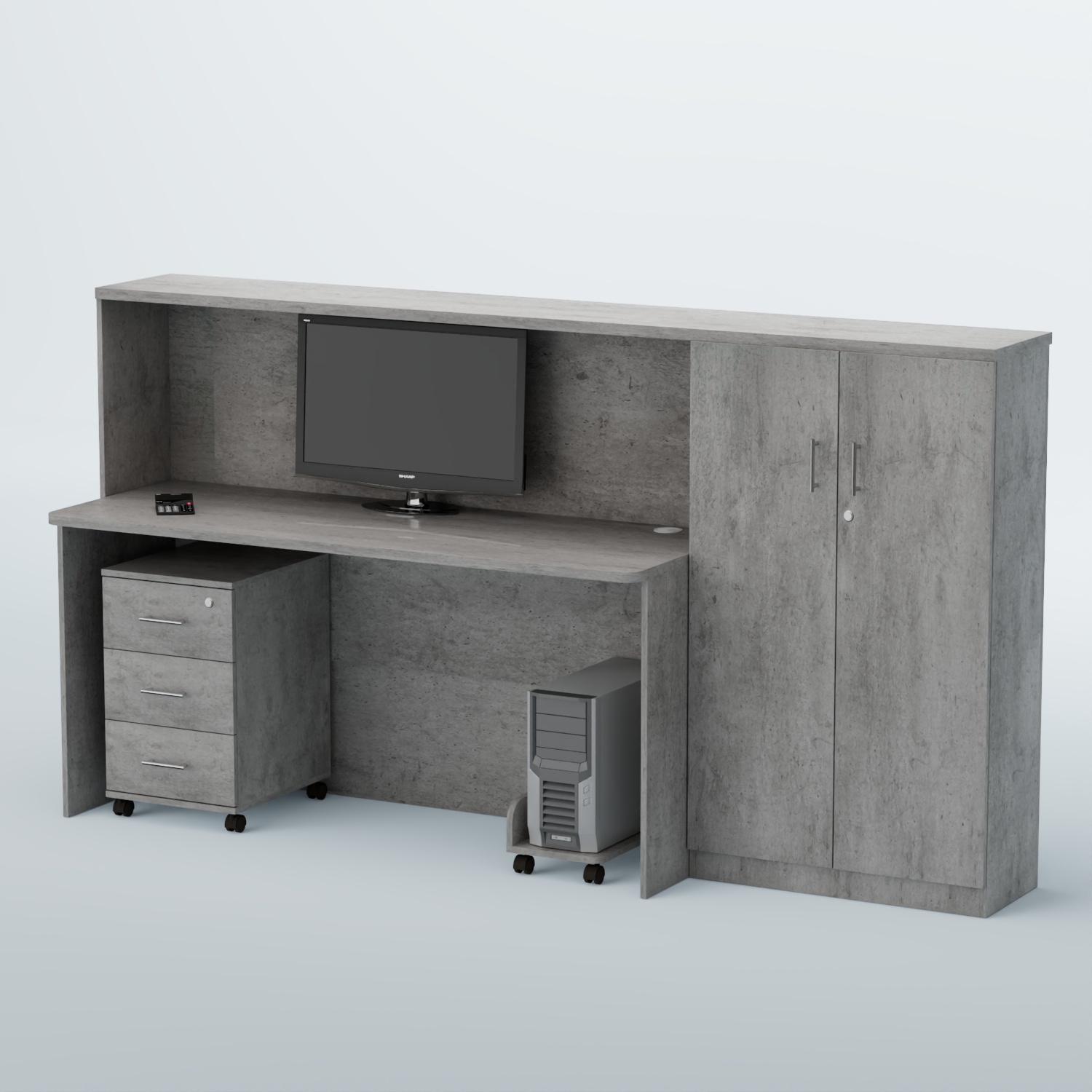 Ресепшен с тумбами и подставкой под системный блок ВЕГА №6 Бетон Чикаго светло-серый F186 ST9