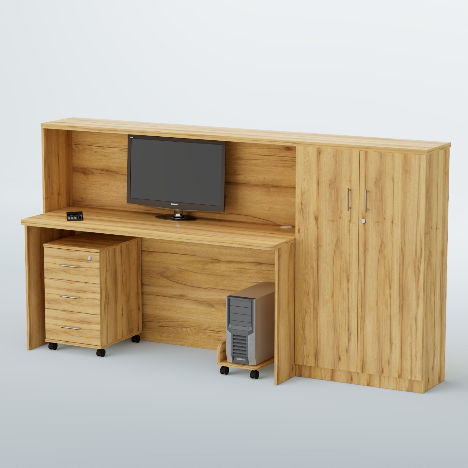 Ресепшен с тумбами и фасадными планками ВЕГА №6Д Дуб Золотистый