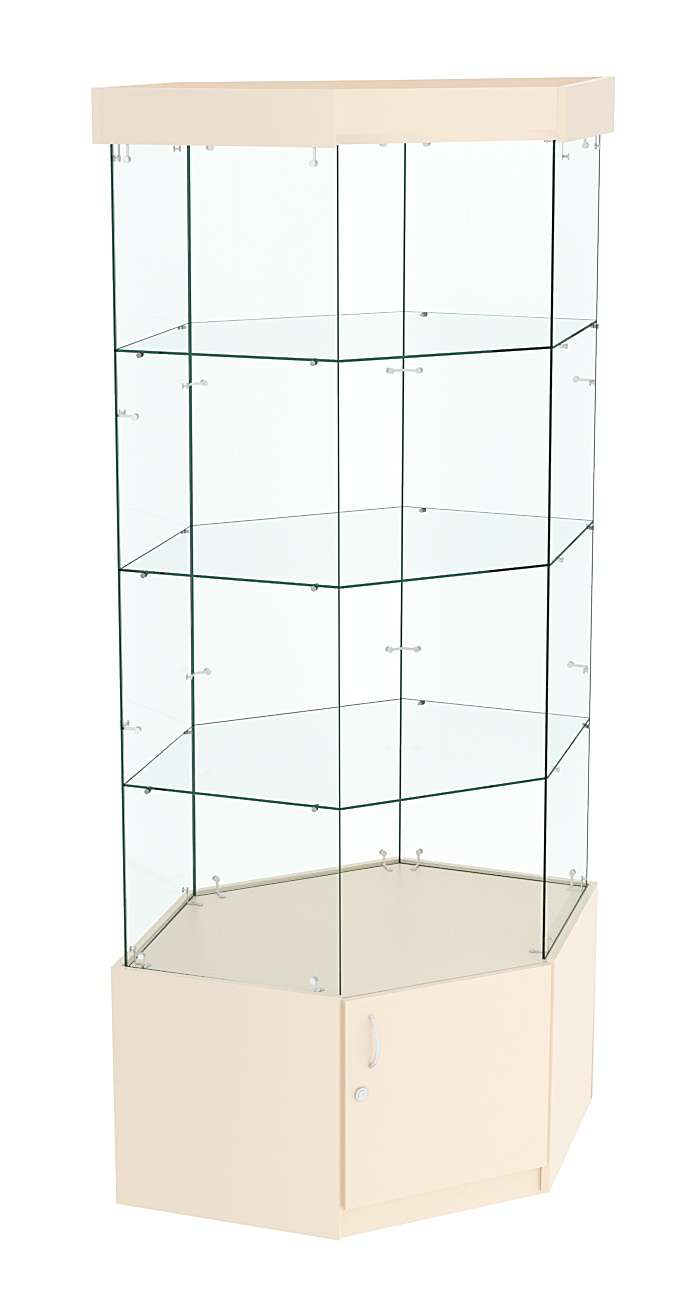 Витрина "Истра" угловая №117, шестигранная (З.С-стекло), без дверей Крем Вайс