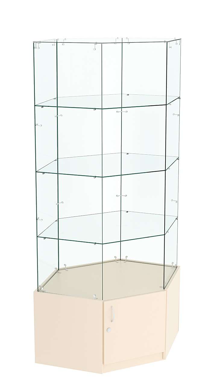 Витрина "Истра" угловая №118, шестигранная (З.С-стекло) без дверей Крем Вайс