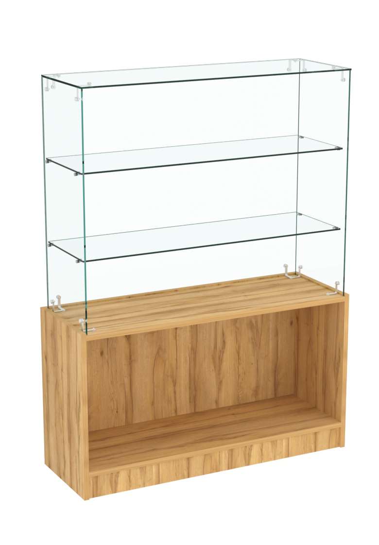 Узкий стеклянный прилавок СЛИМ №101 открытого доступа Дуб Золотистый