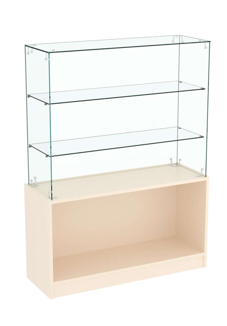 Узкий стеклянный прилавок СЛИМ №101 открытого доступа Крем Вайс