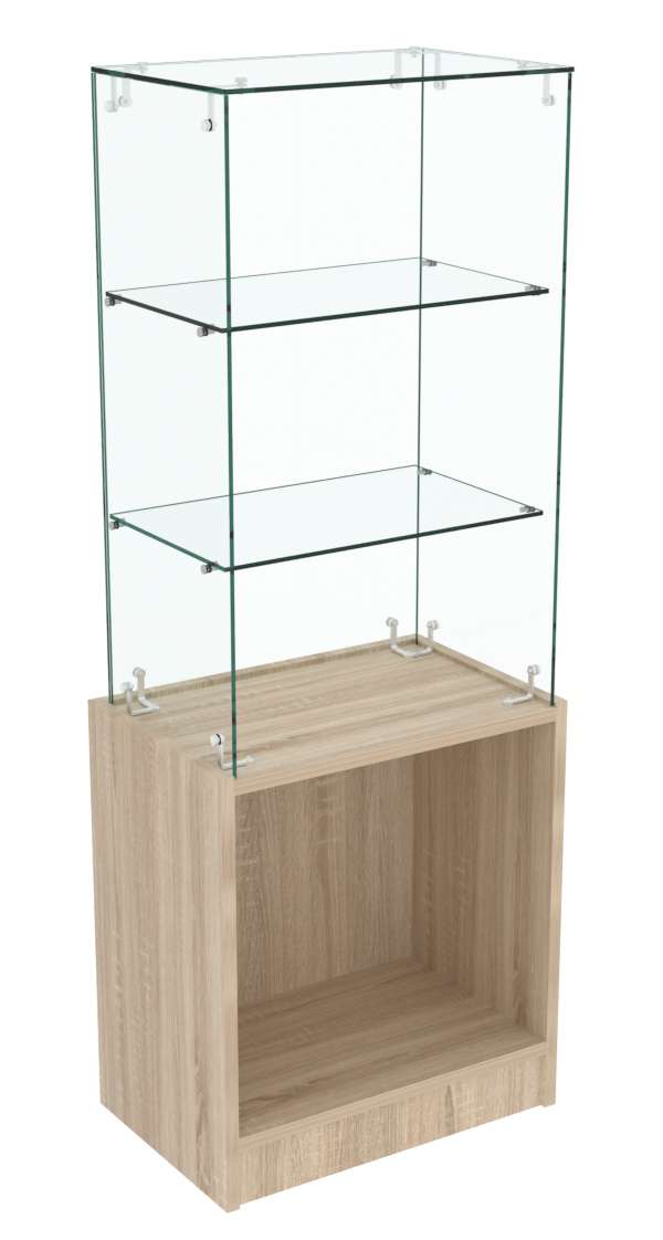 Узкий стеклянный прилавок СЛИМ №102 без дверей Дуб сонома