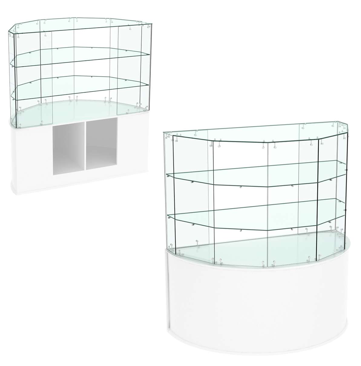 Стеклянный прилавок СЛИМ №104 полукруглый Белый