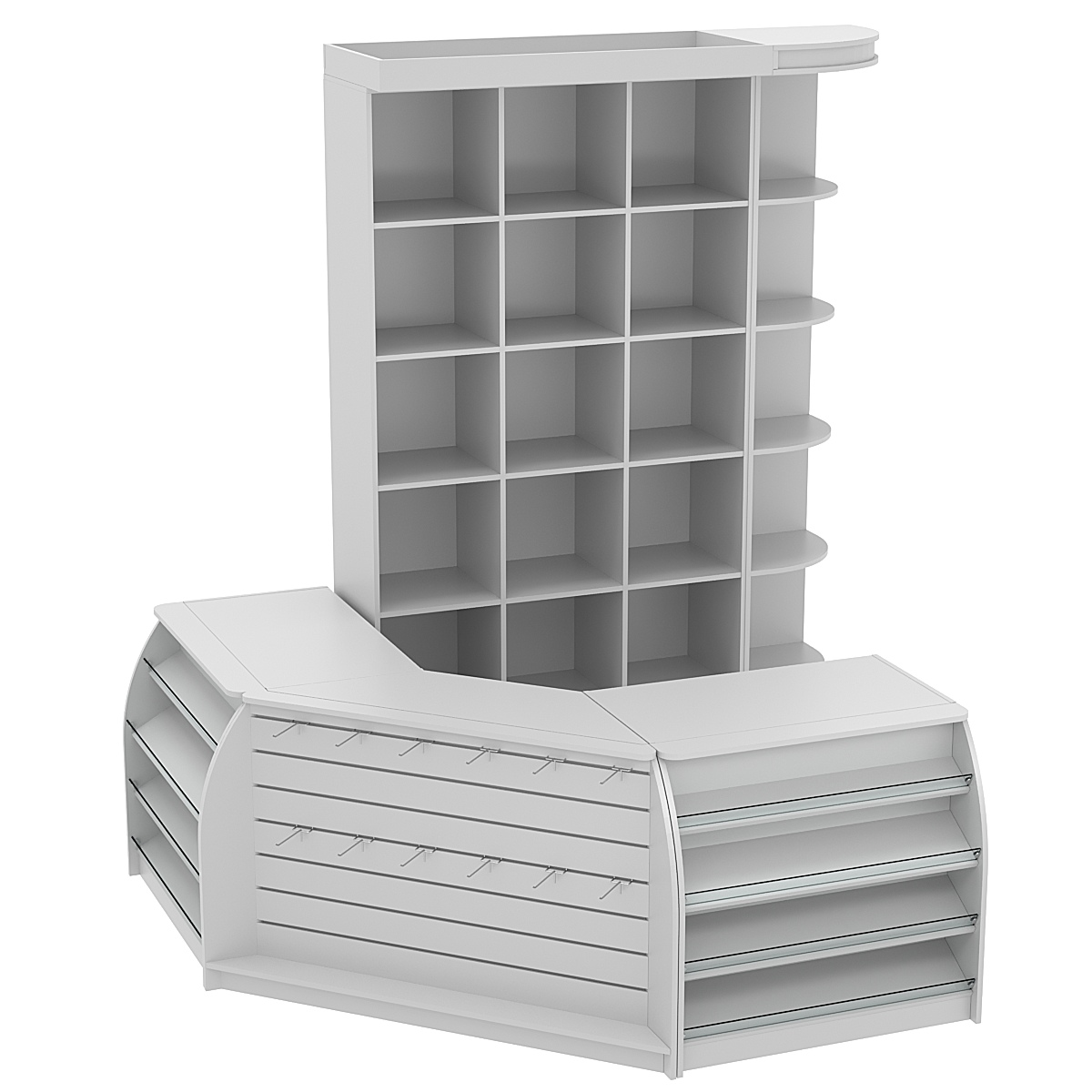 Комплект кассовой зоны со стеллажами - ячейками №1 Серый