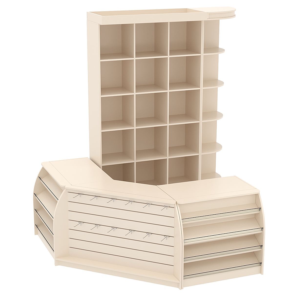 Комплект кассовой зоны со стеллажами - ячейками №1 Крем Вайс