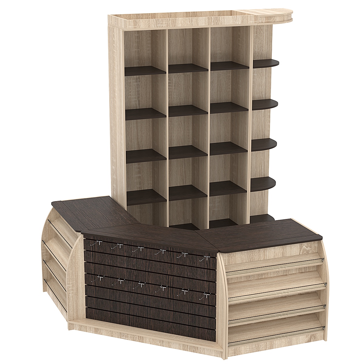 Комплект кассовой зоны со стеллажами - ячейками №1 Дуб Сонома + Дуб Венге