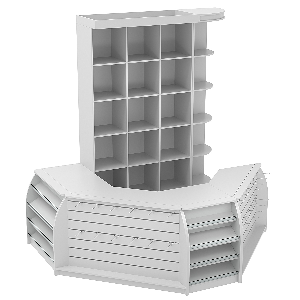 Комплект кассовой зоны со стеллажами - ячейками и подсветкой №1-1 Серый