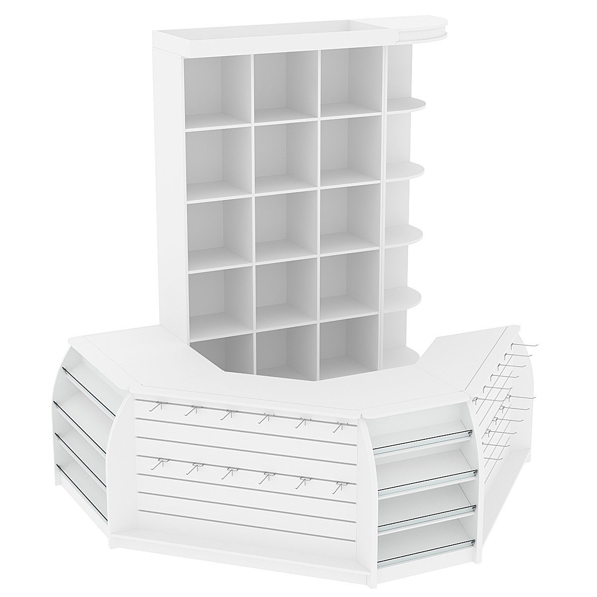 Комплект кассовой зоны со стеллажами - ячейками и подсветкой №1-1 Белый