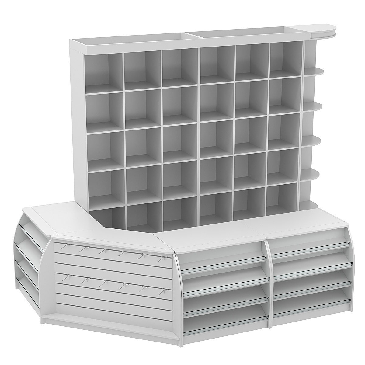 Комплект кассовой зоны со стеллажами - ячейками средний №2 Серый