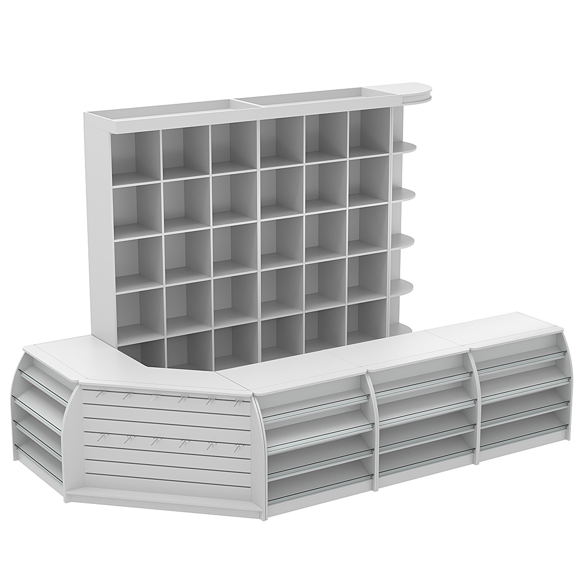 Комплект кассовой зоны со стеллажами - ячейками большой №3 Серый