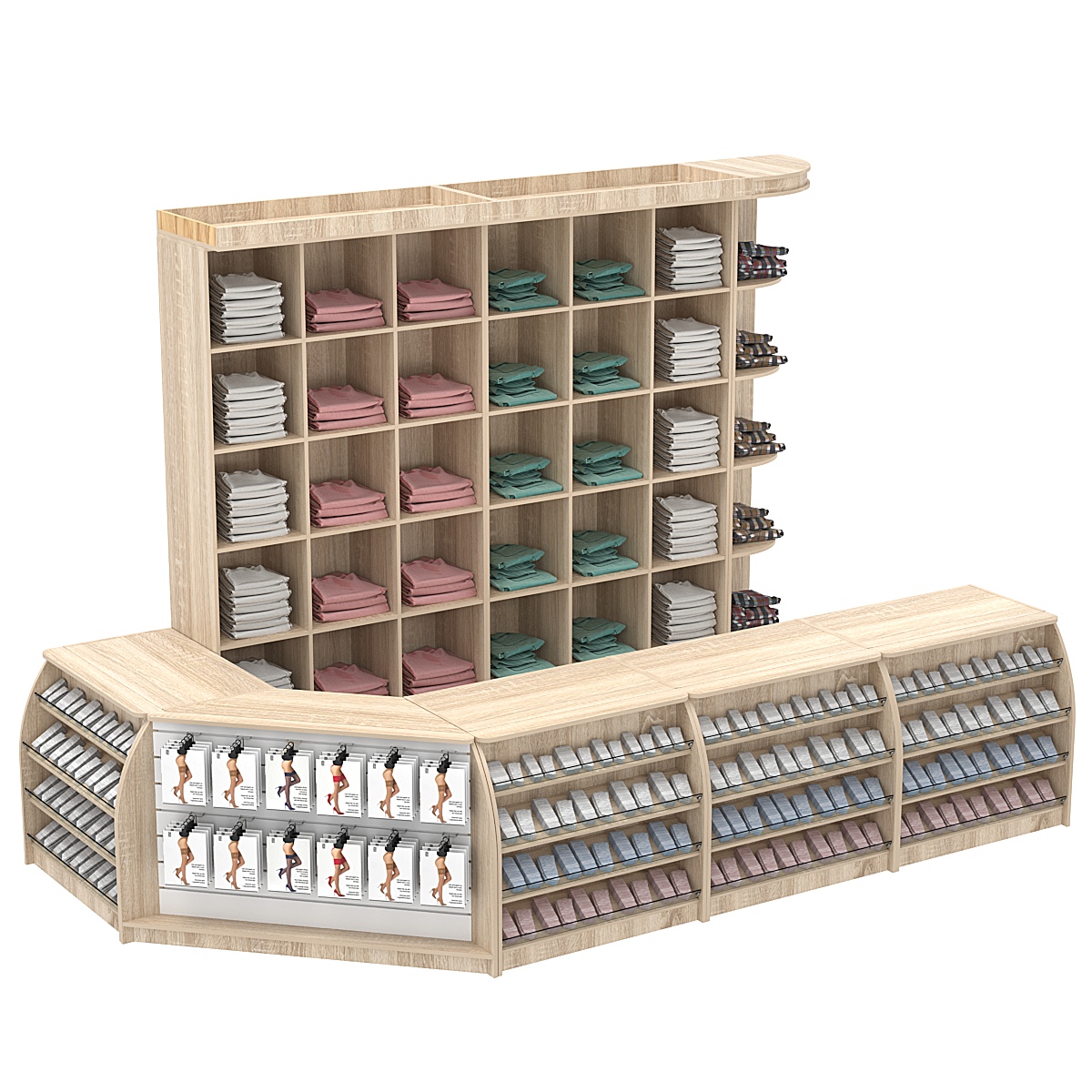 Комплект кассовой зоны со стеллажами - ячейками большой №3 Дуб сонома