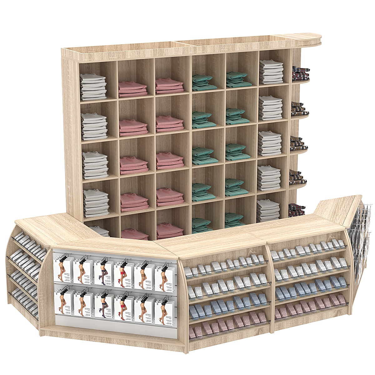 Комплект кассовой зоны со стеллажами - ячейками большой с фризом №3-1 Дуб сонома