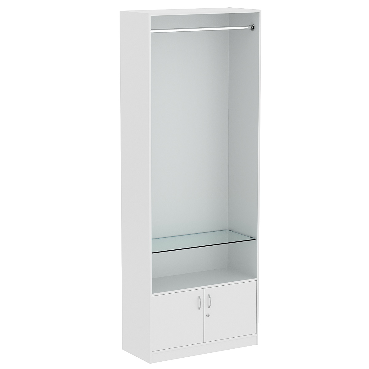 Торговый стеллаж с нижними дверками для одежды №9 Серый