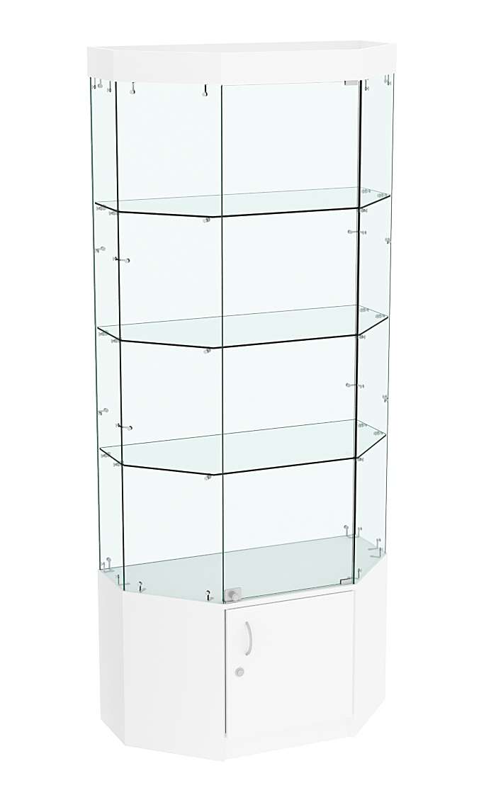 Стеклянная витрина Истра Трапеция с тремя полками и подсветкой №801 Белый
