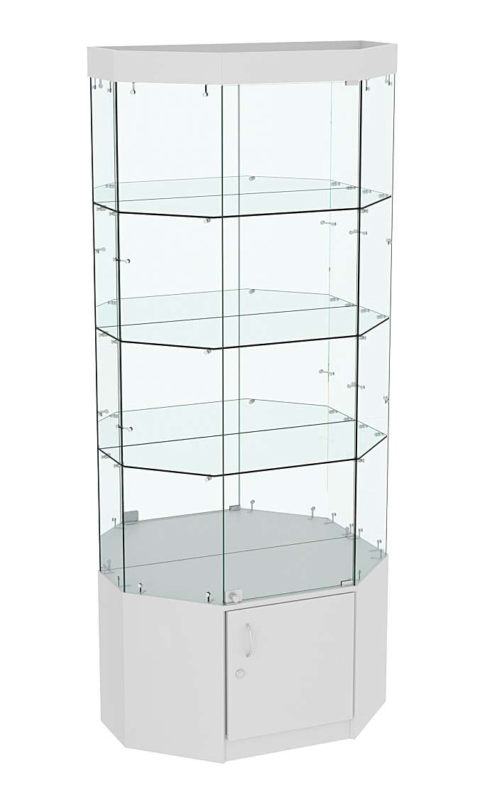 Стеклянная витрина Истра Трапеция с тремя полками и зеркалом №803 Серый