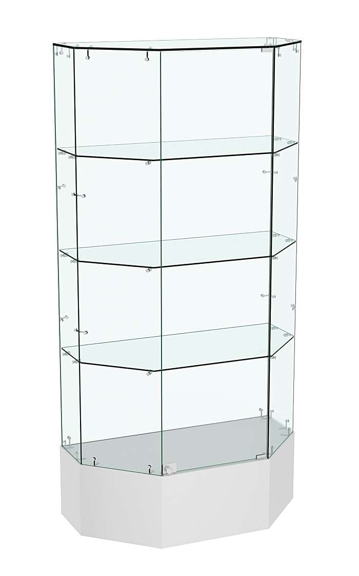 Стеклянная витрина Истра с тремя полками и подиумом Трапеция №809 Серый