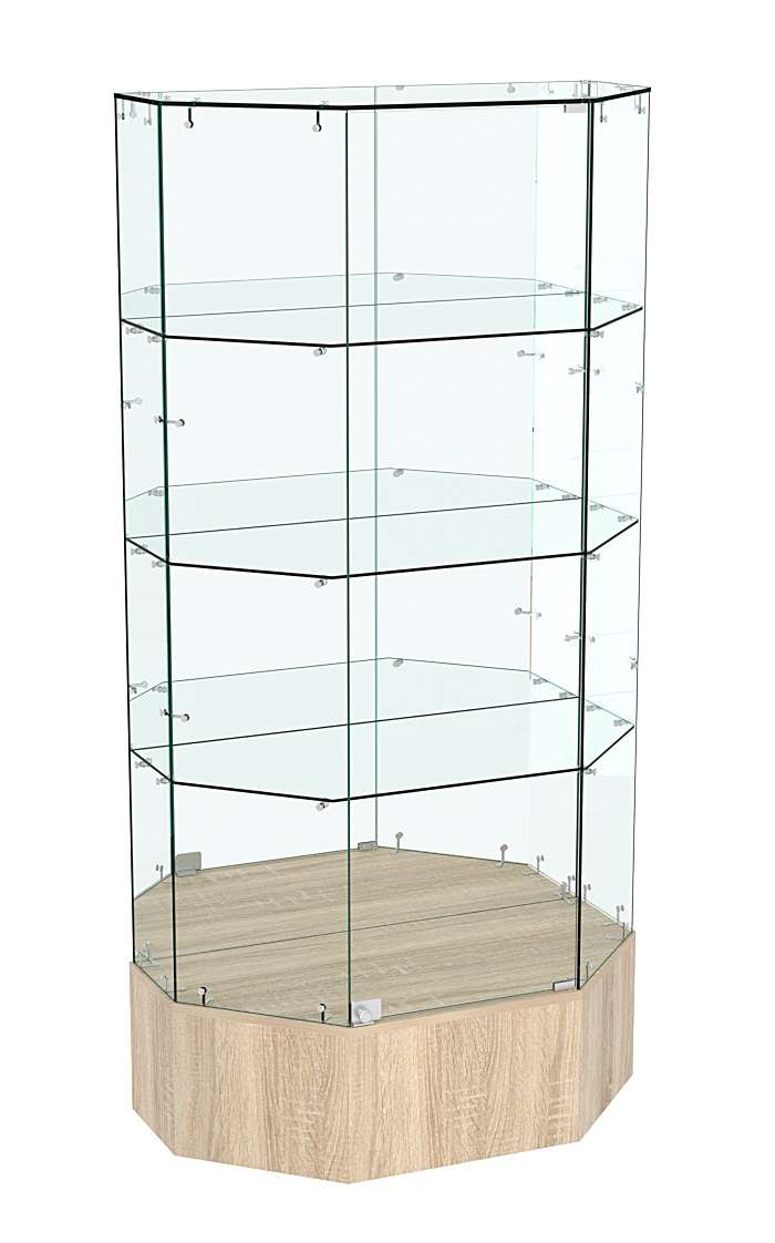 Стеклянная витрина Истра Трапеция зеркальная на подиуме №811 Дуб сонома