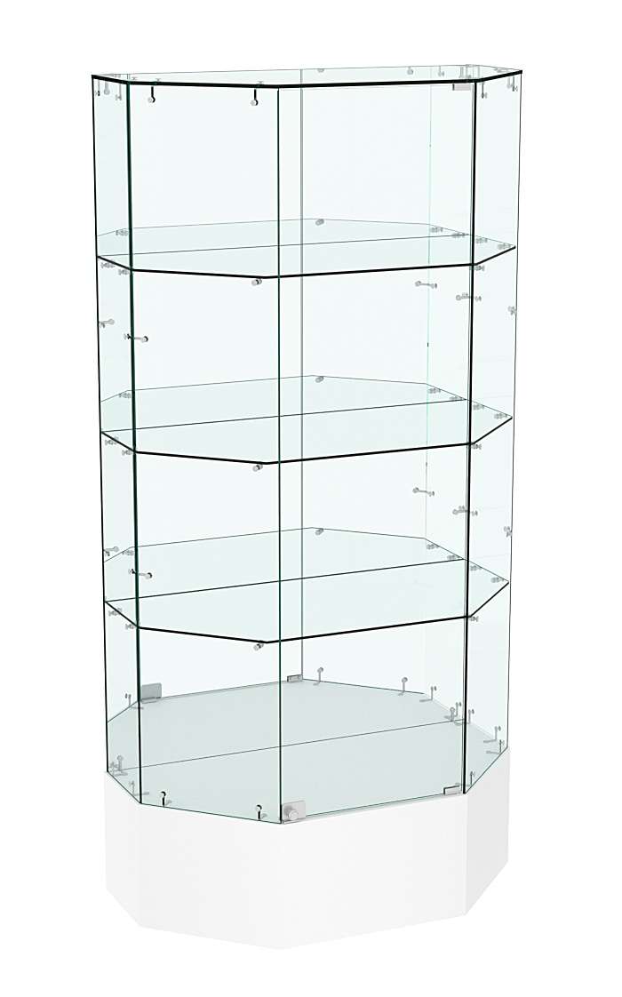 Стеклянная витрина Истра Трапеция зеркальная на подиуме №811 Белый
