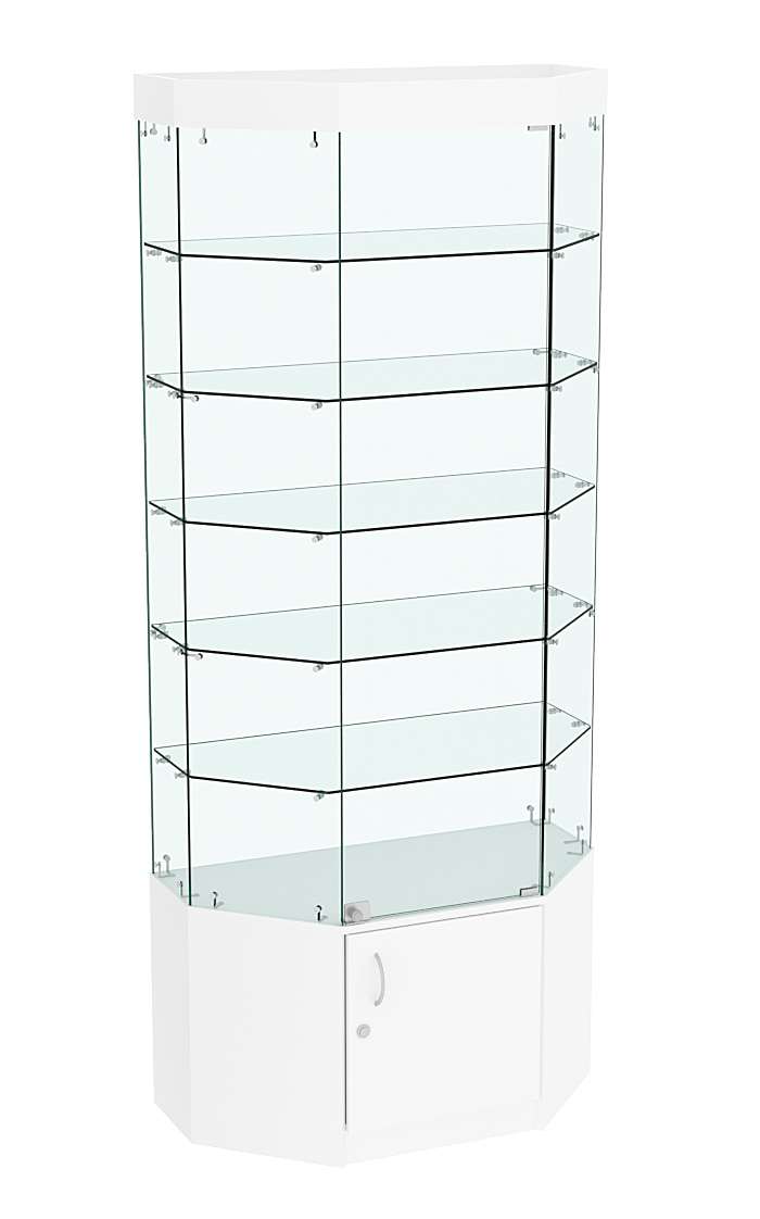 Стеклянная витрина Истра Трапеция с пятью полками и подсветкой №821 Белый