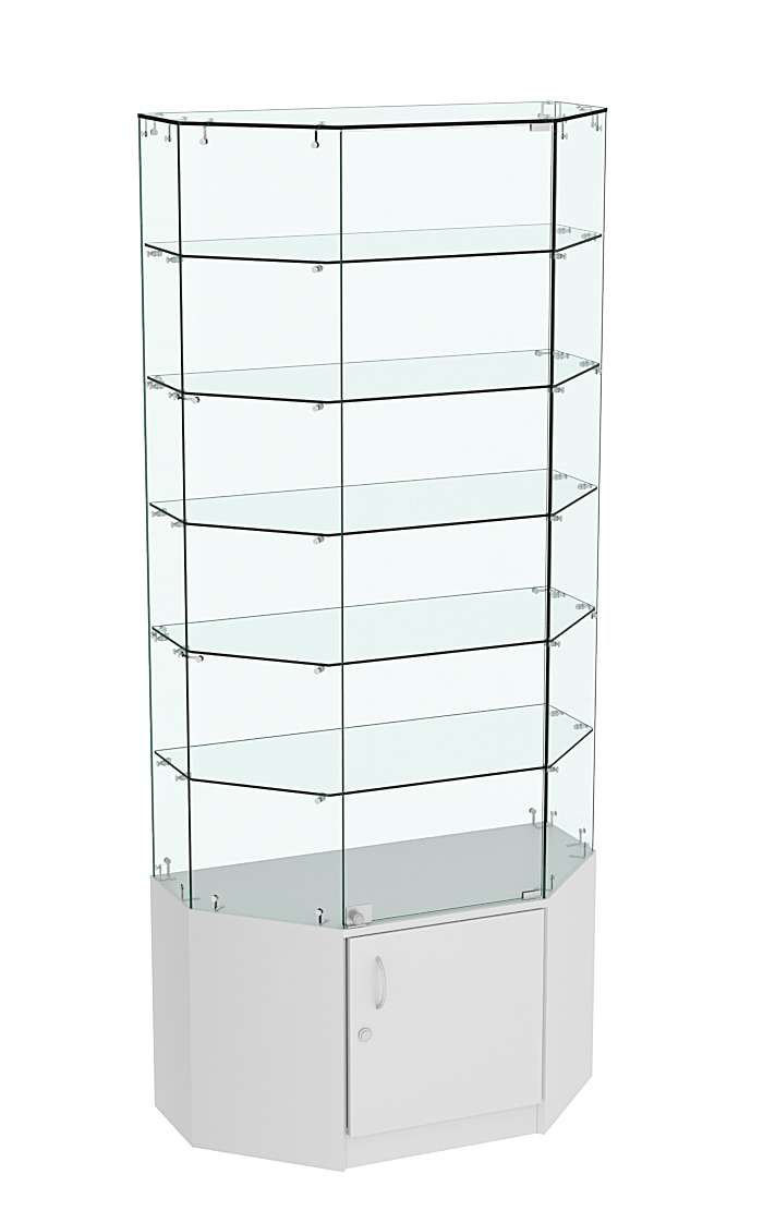 Стеклянная витрина Истра Трапеция с пятью полками и прозрачным верхом №825 Серый