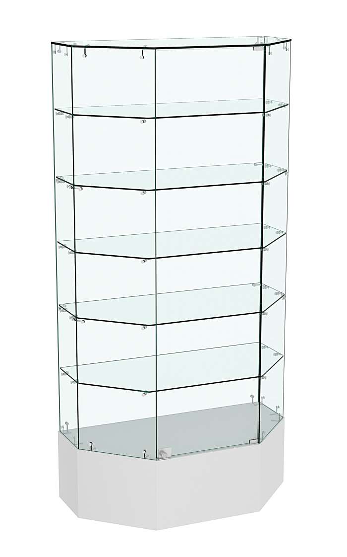 Стеклянная витрина Истра Трапеция с пятью полками и на подиуме №829 Серый