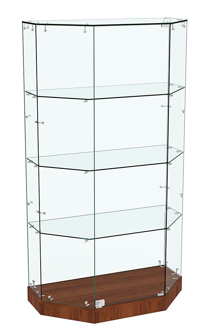 Стеклянная витрина Хит Продаж Трапеция с тремя полками малая №835 Орех
