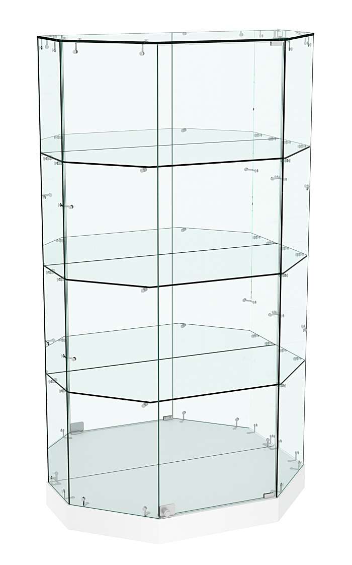 Стеклянная витрина Хит Продаж Трапеция с тремя полками зеркалом малая №837 Белый