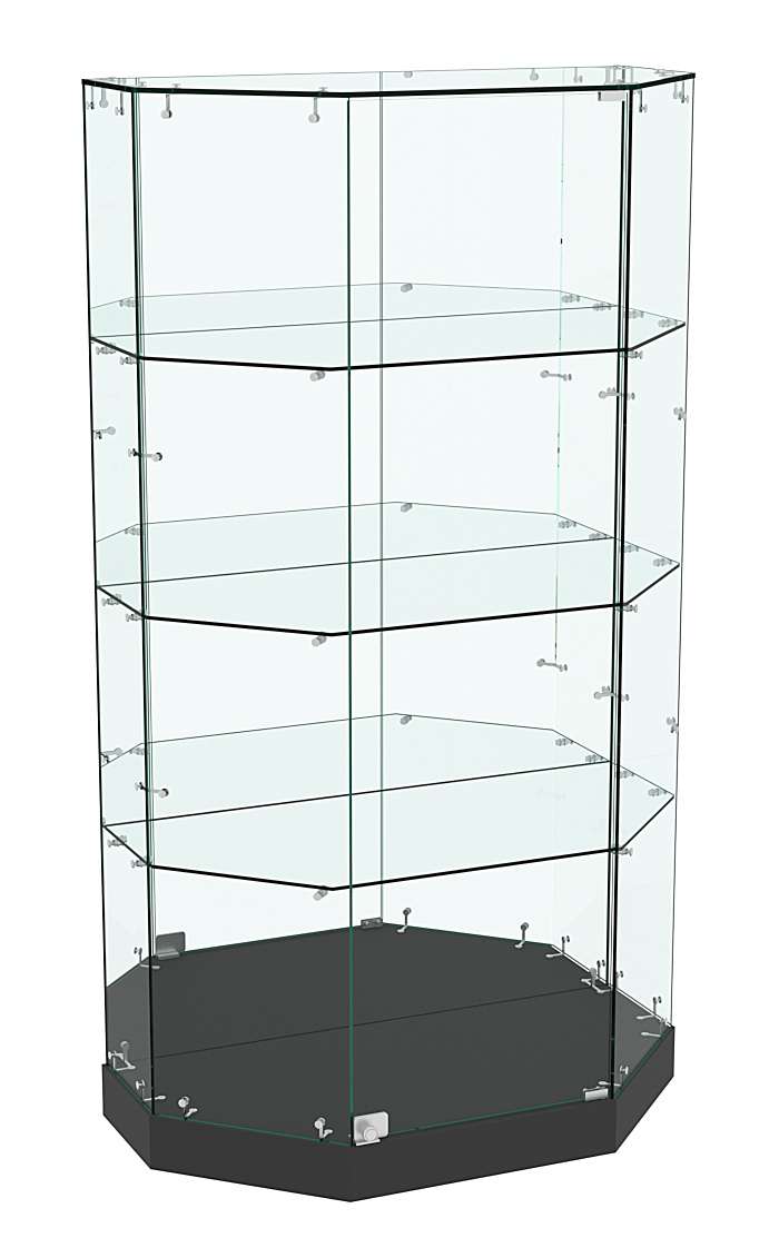 Стеклянная витрина Хит Продаж Трапеция с тремя полками зеркалом малая №837 Черный