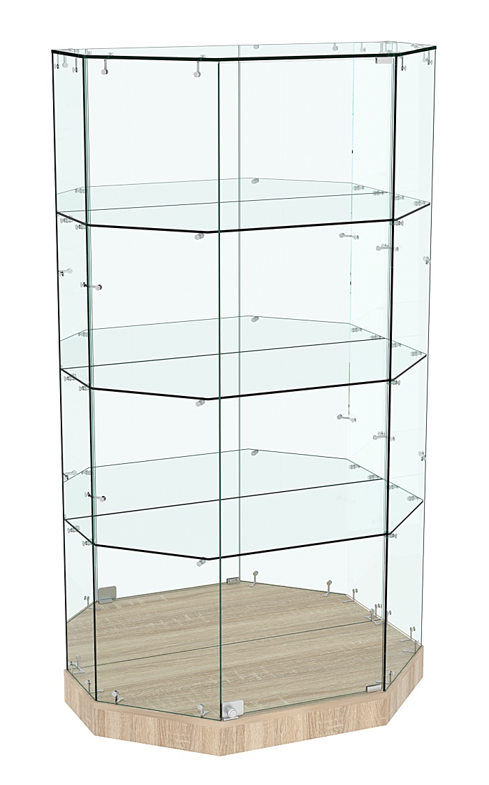Стеклянная витрина Хит Продаж Трапеция с тремя полками зеркалом малая №837 Дуб сонома