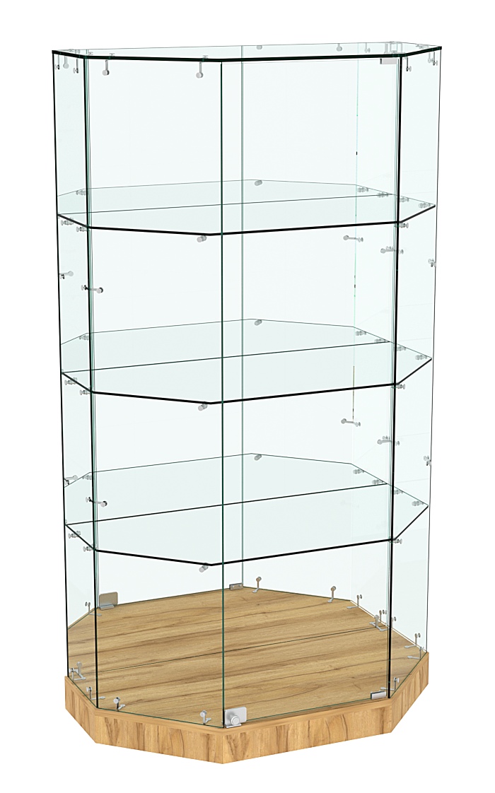 Стеклянная витрина Хит Продаж Трапеция с тремя полками зеркалом малая №837 Дуб Золотистый