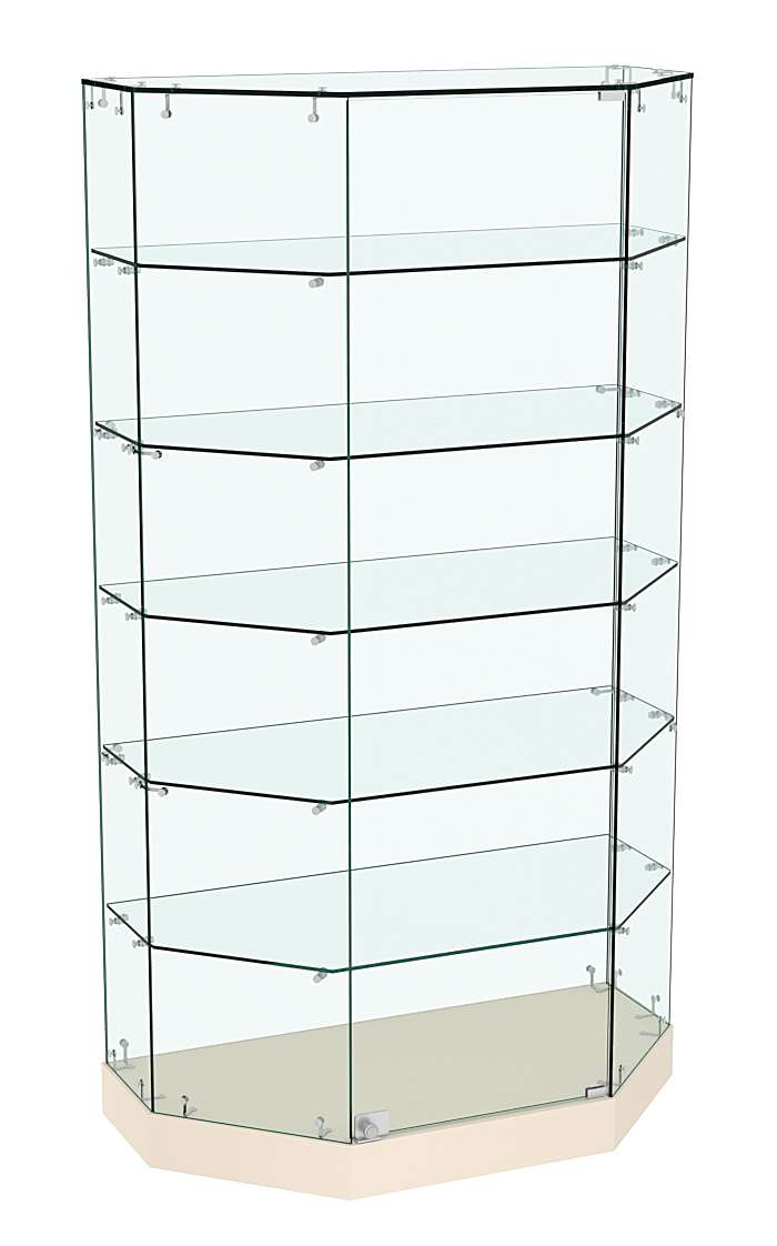 Стеклянная витрина Хит Продаж Трапеция с пятью полками малая №855 Крем Вайс