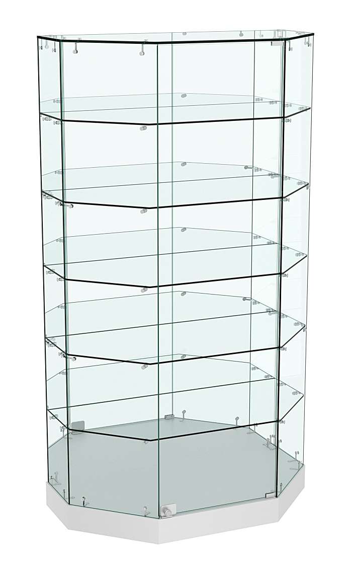 Стеклянная витрина Хит Продаж Трапеция с пятью полками и зеркальной стенкой малая  №857 Серый