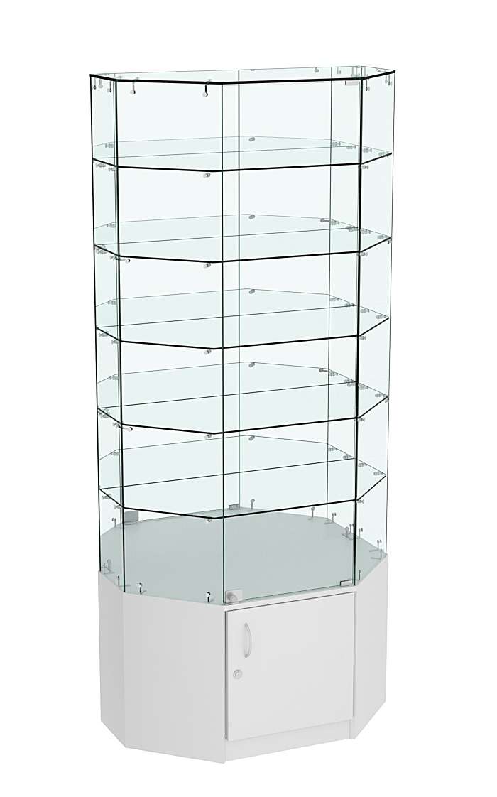 Стеклянная витрина Истра Трапеция зеркальная с накопителем №827 Серый