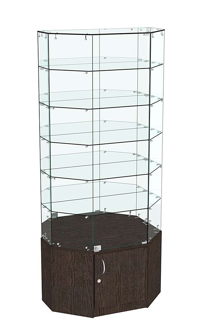 Стеклянная витрина Истра Трапеция зеркальная с накопителем №827 Дуб Венге